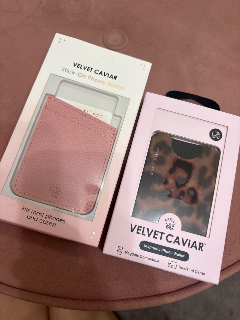 NEW Velvet Caviar Pink Stick-On Wallet & Leopard Magnetic Phone Wallet Set